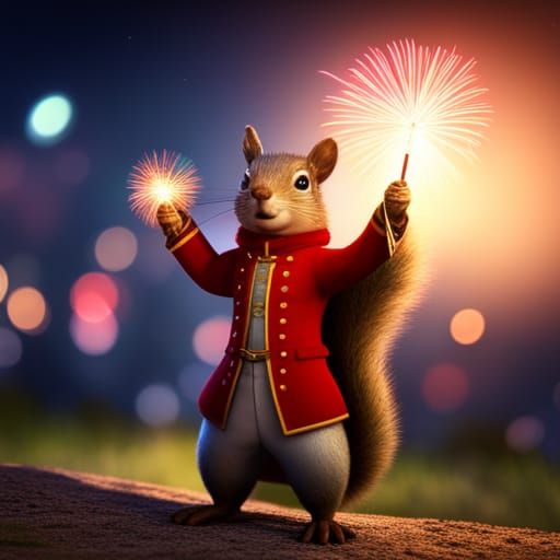 Squirrel holding sparklers