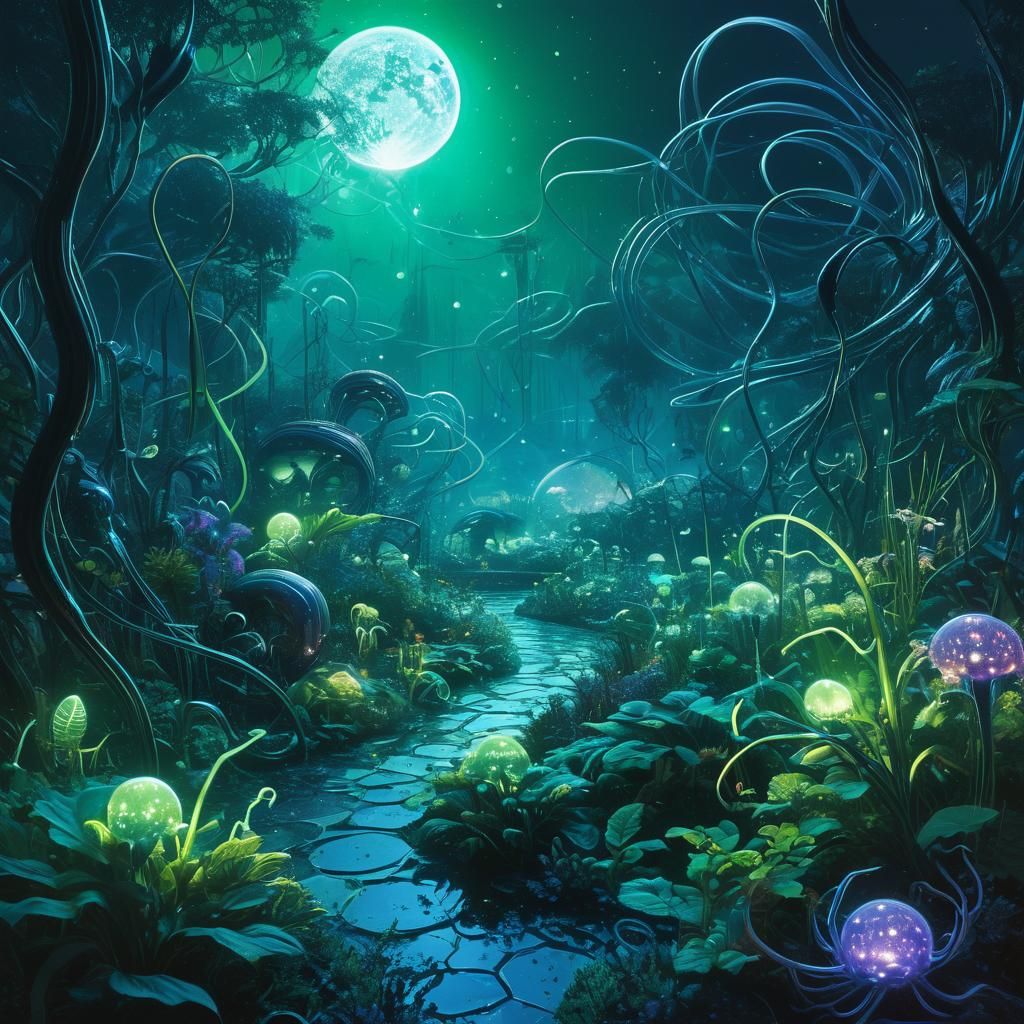 Exoplanet Garden Eels with Bioluminescent Flora