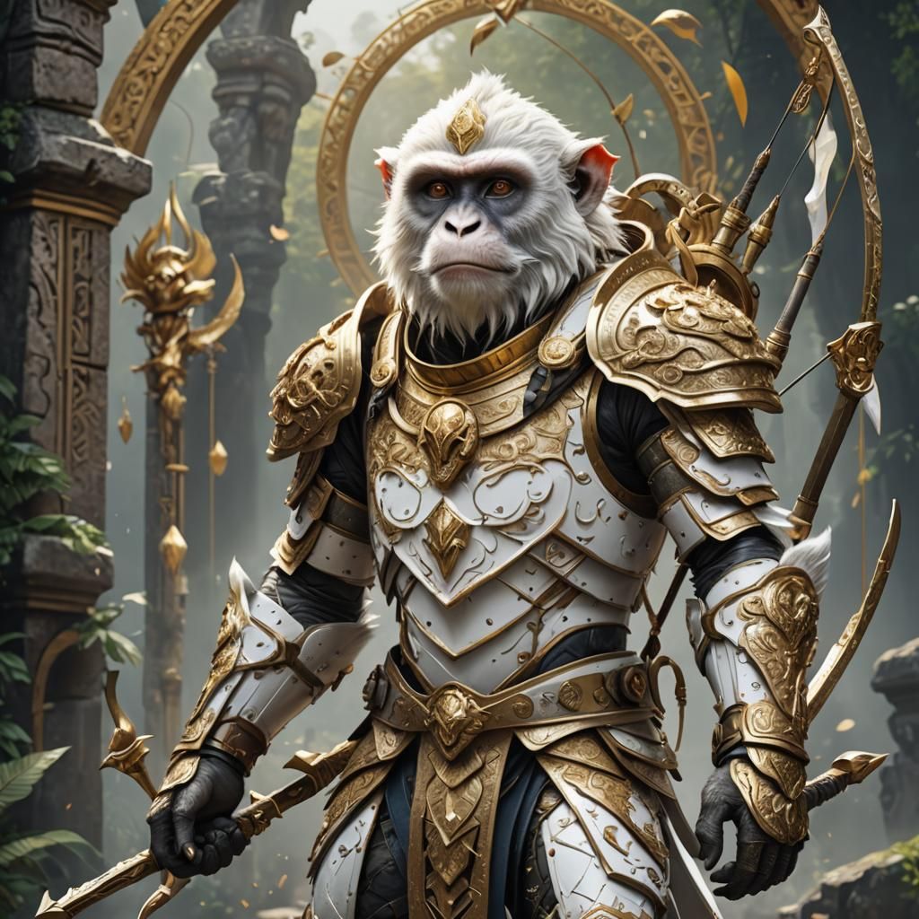 Armored White Monkey Archer: Fantasy Concept Art