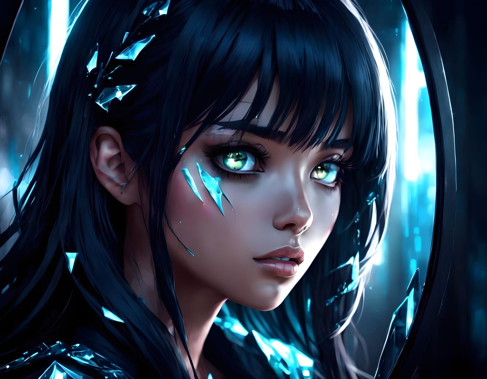 Anime Girl in Moody Mirror Reflection