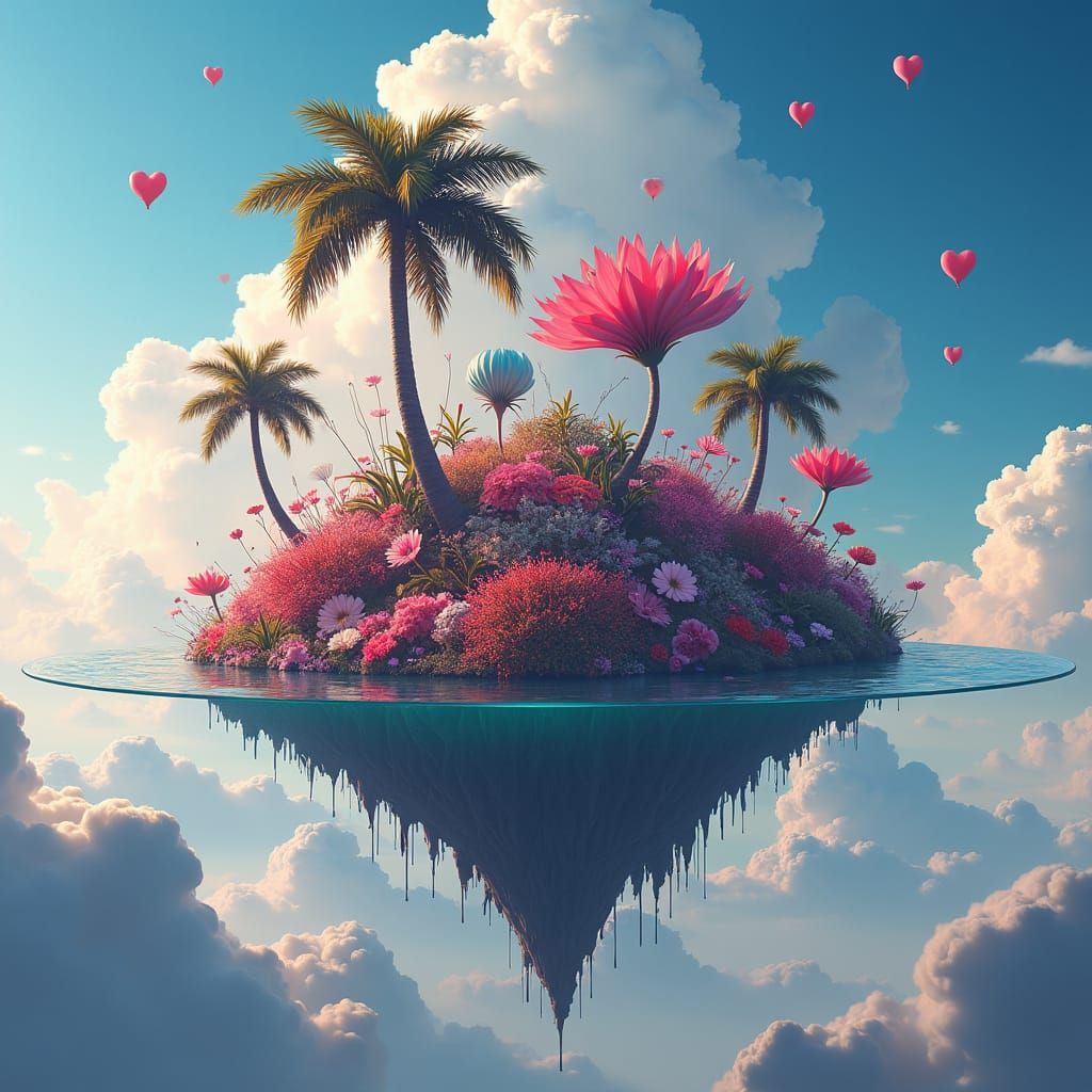 Floating Tropical Island Digital Illustration in 8k
