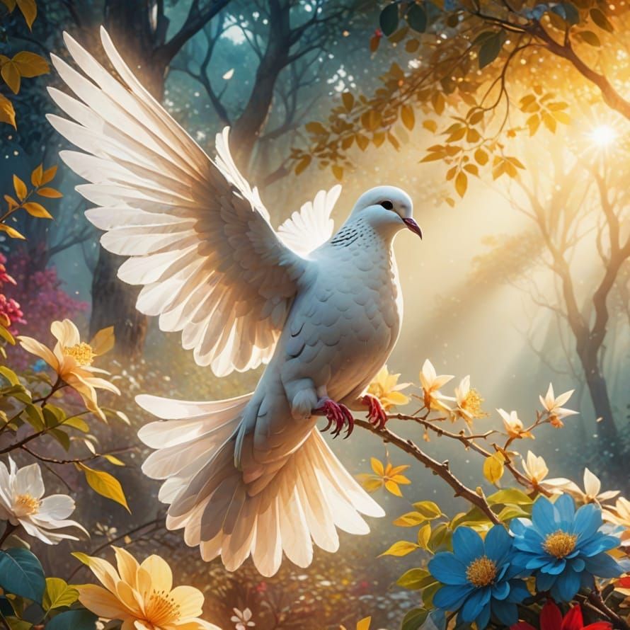 Ethereal Dove in Whimsical Watercolor Wonderland