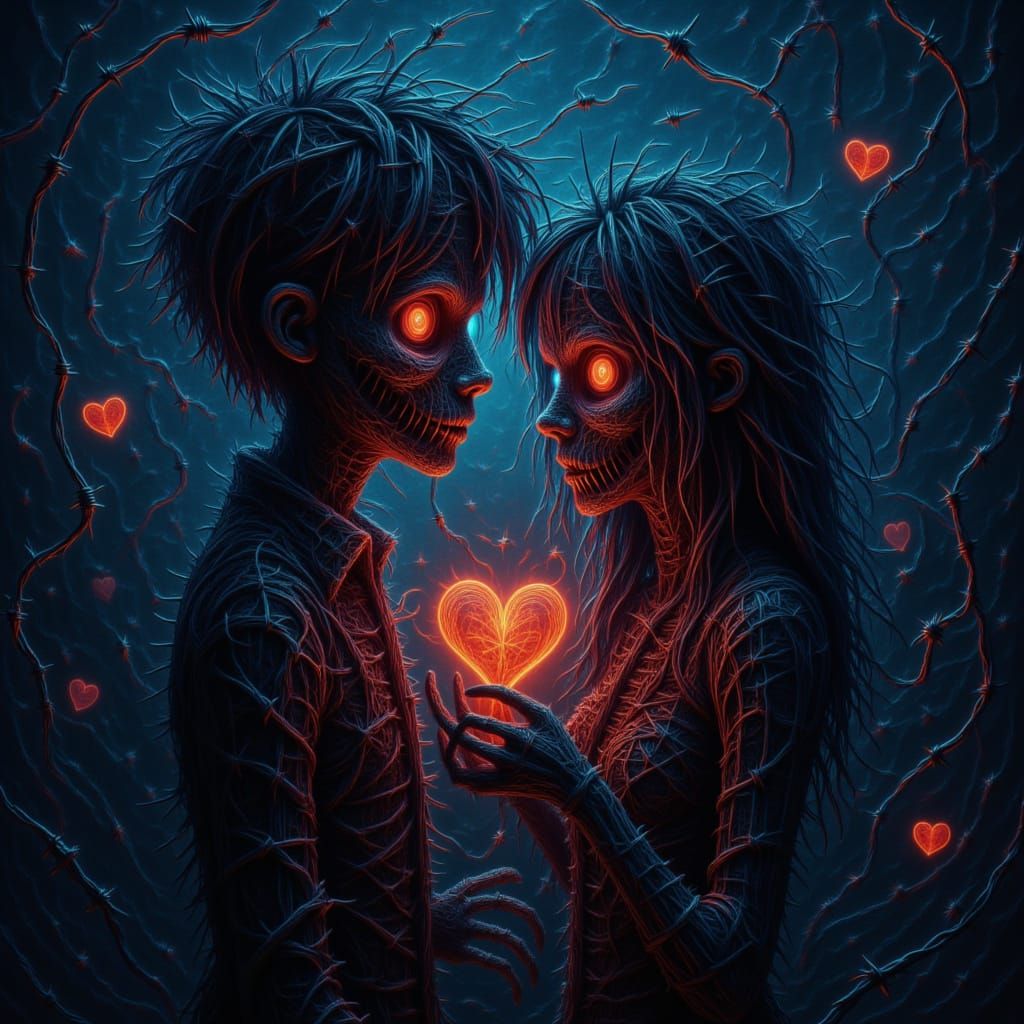 Sinister Couple with Barbed Wire Heart