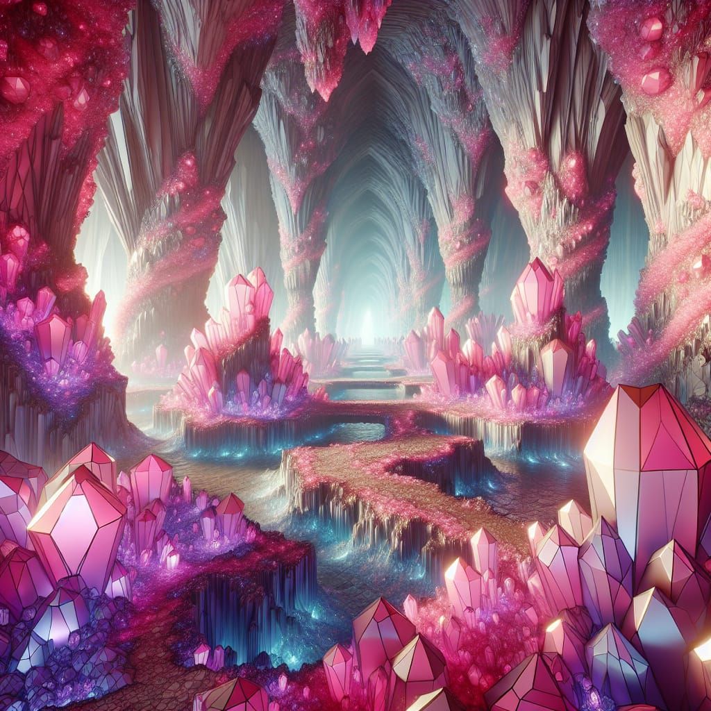 Diamond Cavern with Pink Crystals: Fantasy Splash Screen