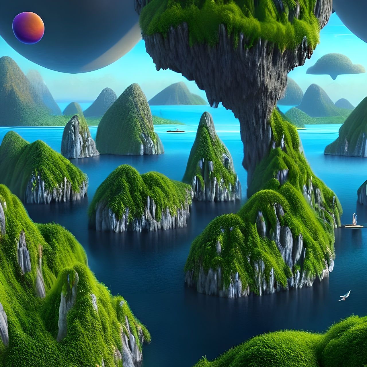 Lush Floating Islands in Surreal Digital Art