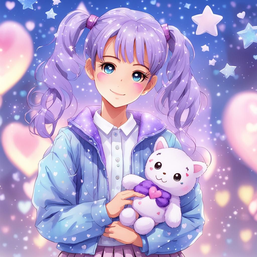 Cheerful Anime Girl Portrait in Watercolor Style