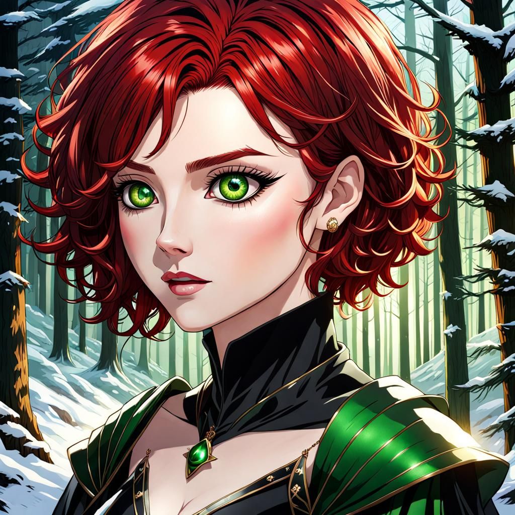 Anime Portrait: Goth Woman with Red Hair