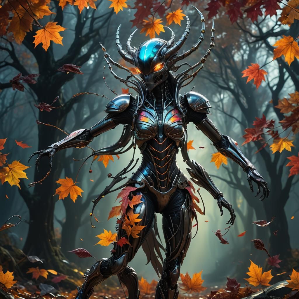 Dancing Biomechanical Creature in Autumn Concept Art