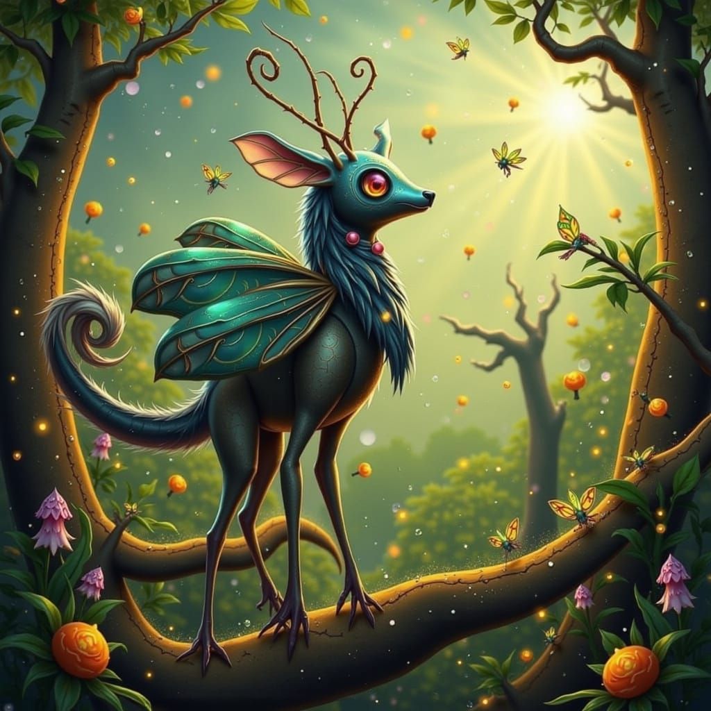 Whimsical Critter in Fantastical Forest, Dreamlike Digital A...