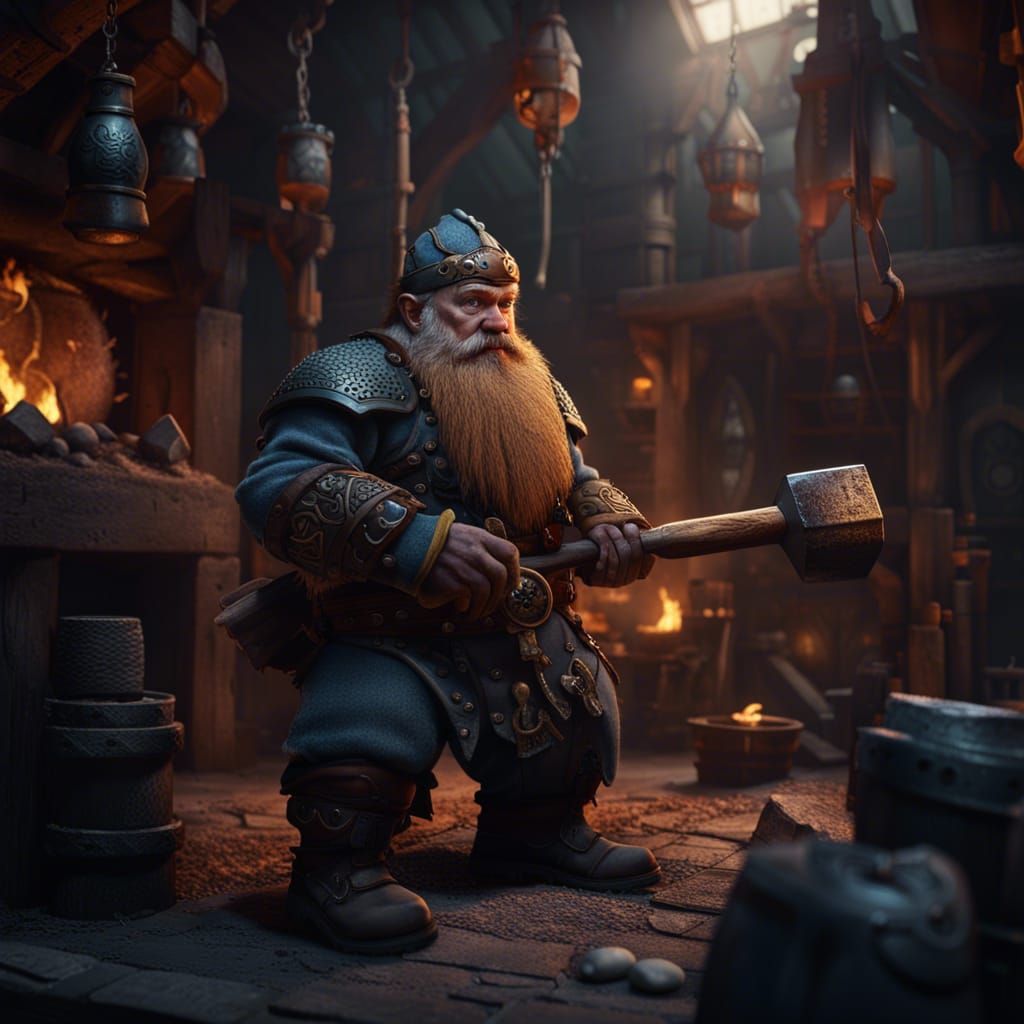 Dwarf Blacksmith Fantasy Concept Art in 8K