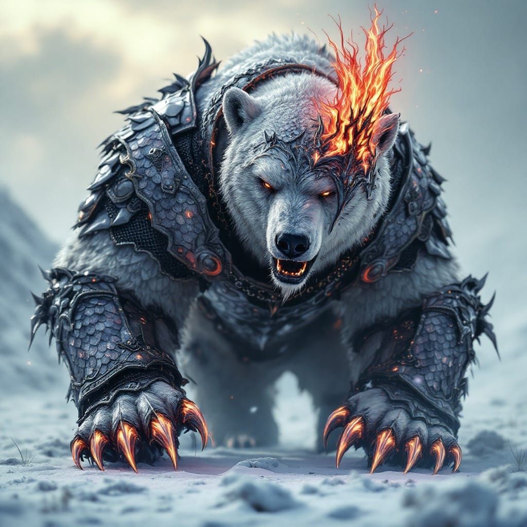 Cyberpunk Polar Bear in Dragon Scale Armor