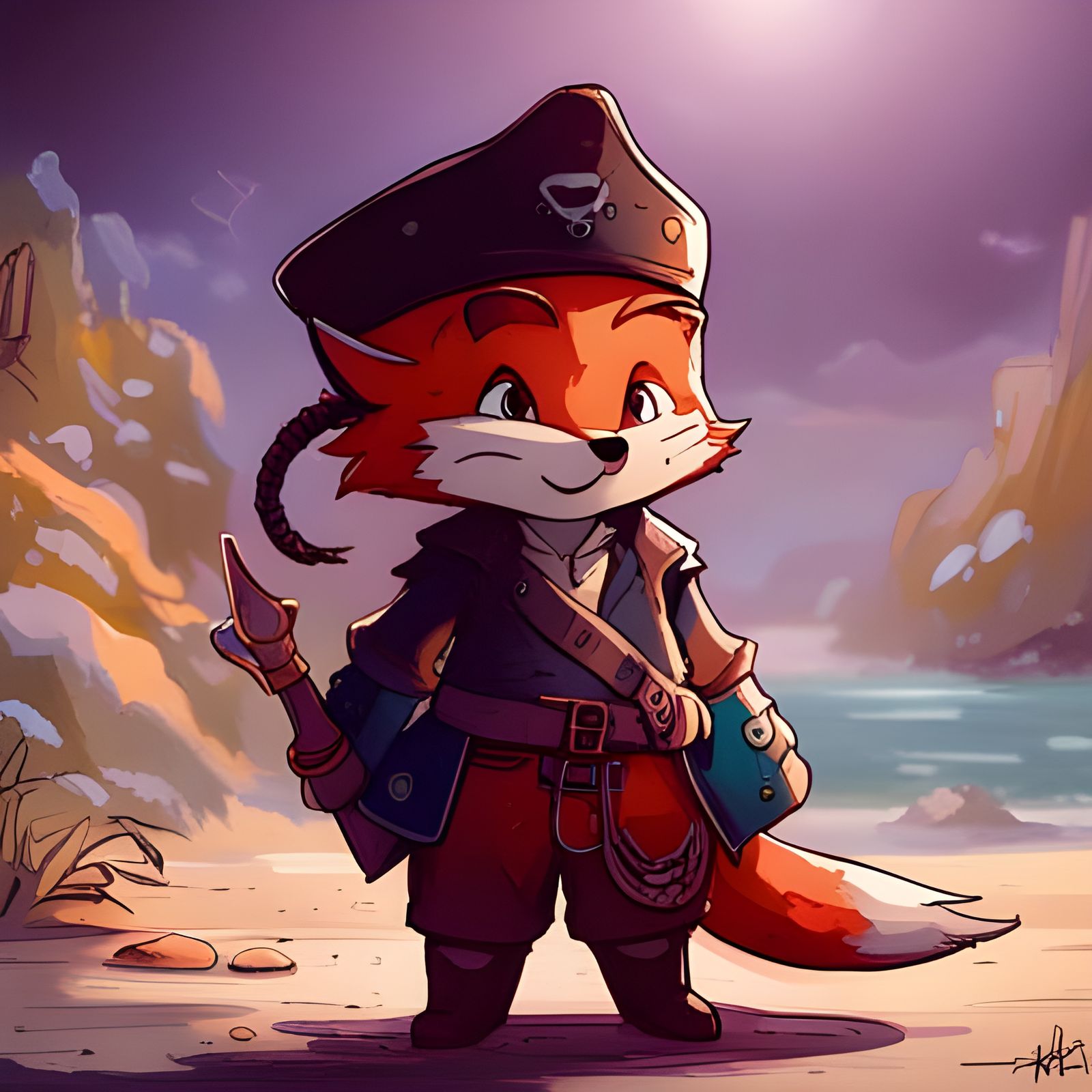 Neopunk Fox Pirate Anime Portrait