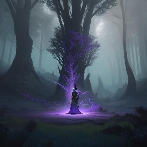 Sorceress at Mystical Forest Portal: Fantasy Concept Art