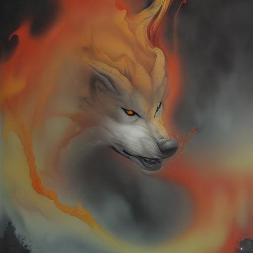 Ghost Wolf in Liquid Ink Splatter Style