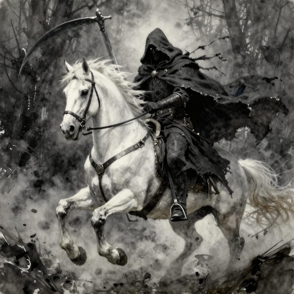 Spectral Warrior Rides Through Stormy Forest