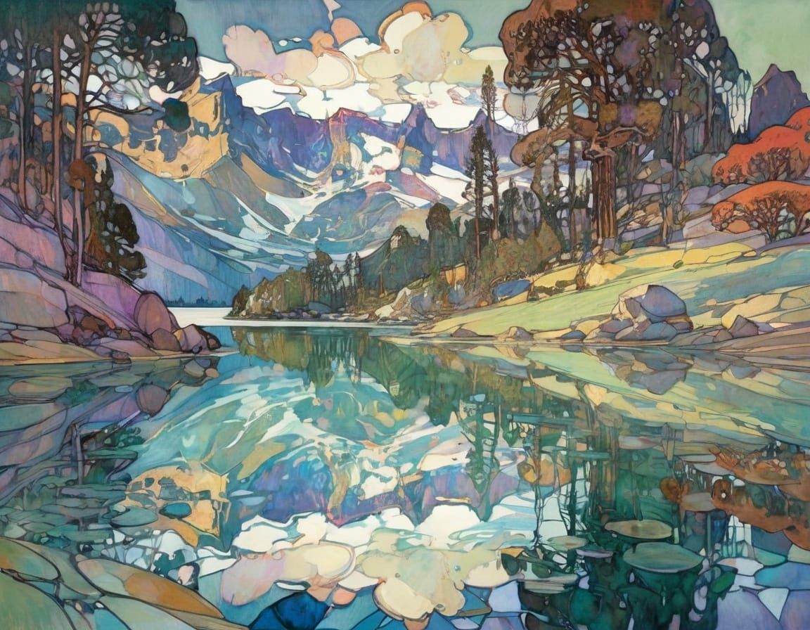 Lake of Glass in Modernist Style