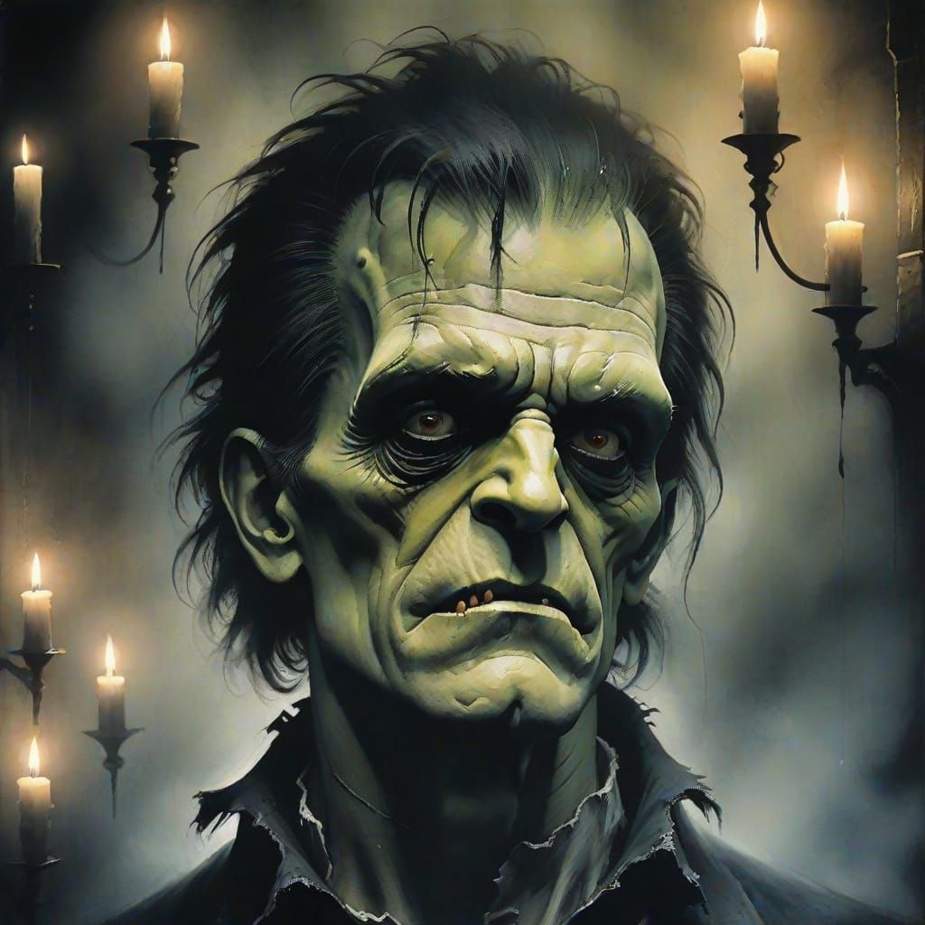 Frankenstein Portrait in Stephen Gammell Style