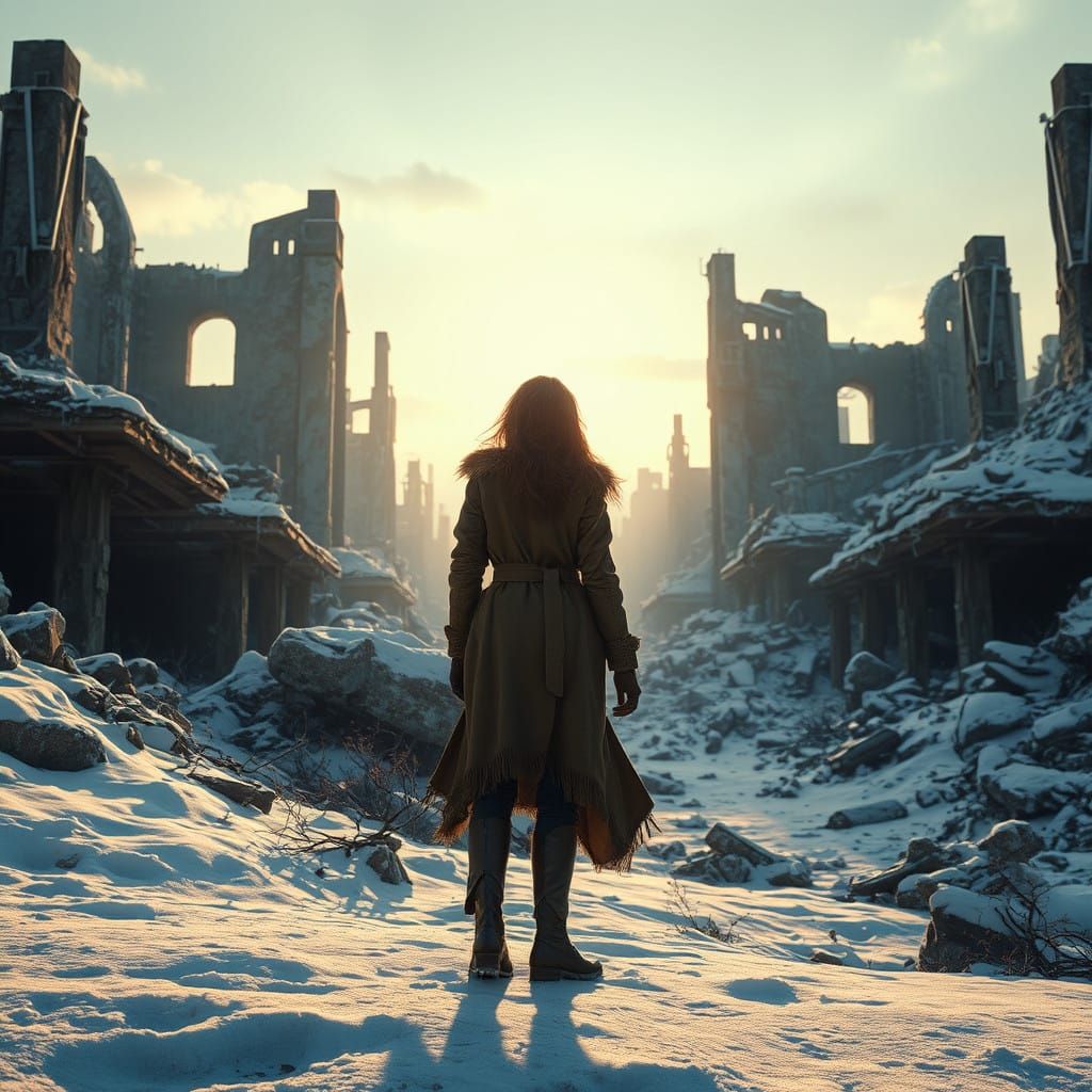 Winter's Desolate Ruins in Realistic, High-Definition Post-A...