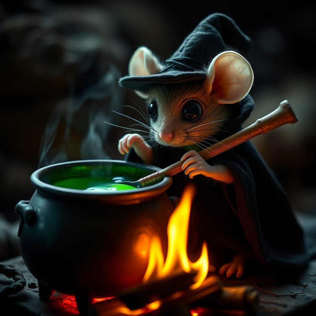 Whimsical Witch Mouse Stirring Potion