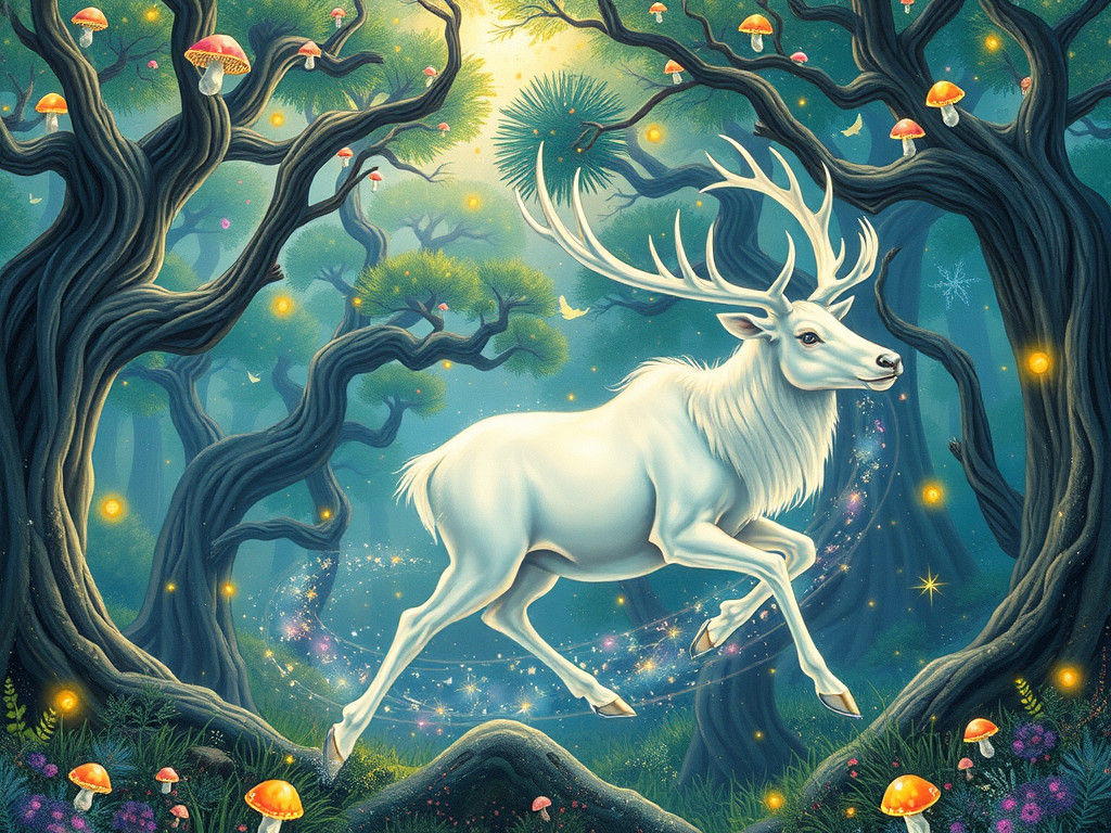 Ethereal Elk Glides Through Mystical Forest