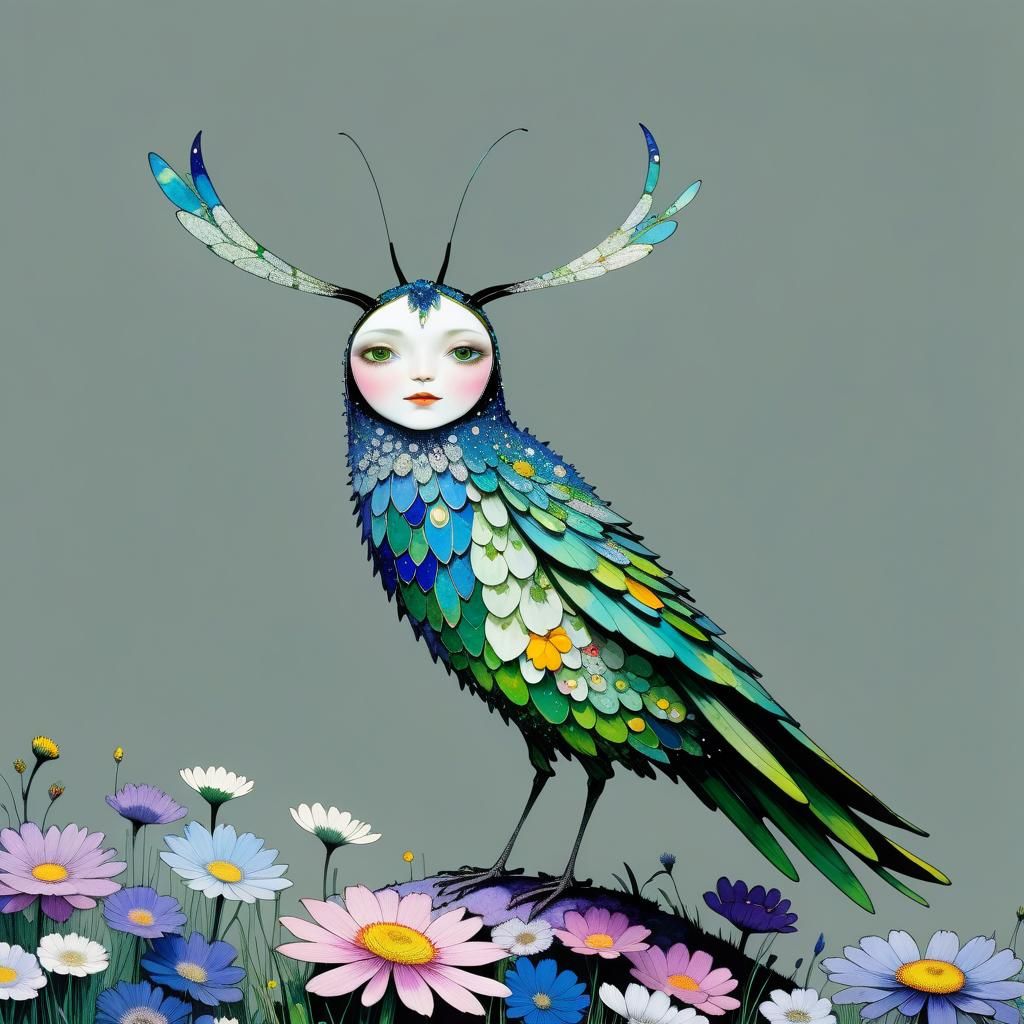 Joyful Whimsical Creature in Springtime Flowers