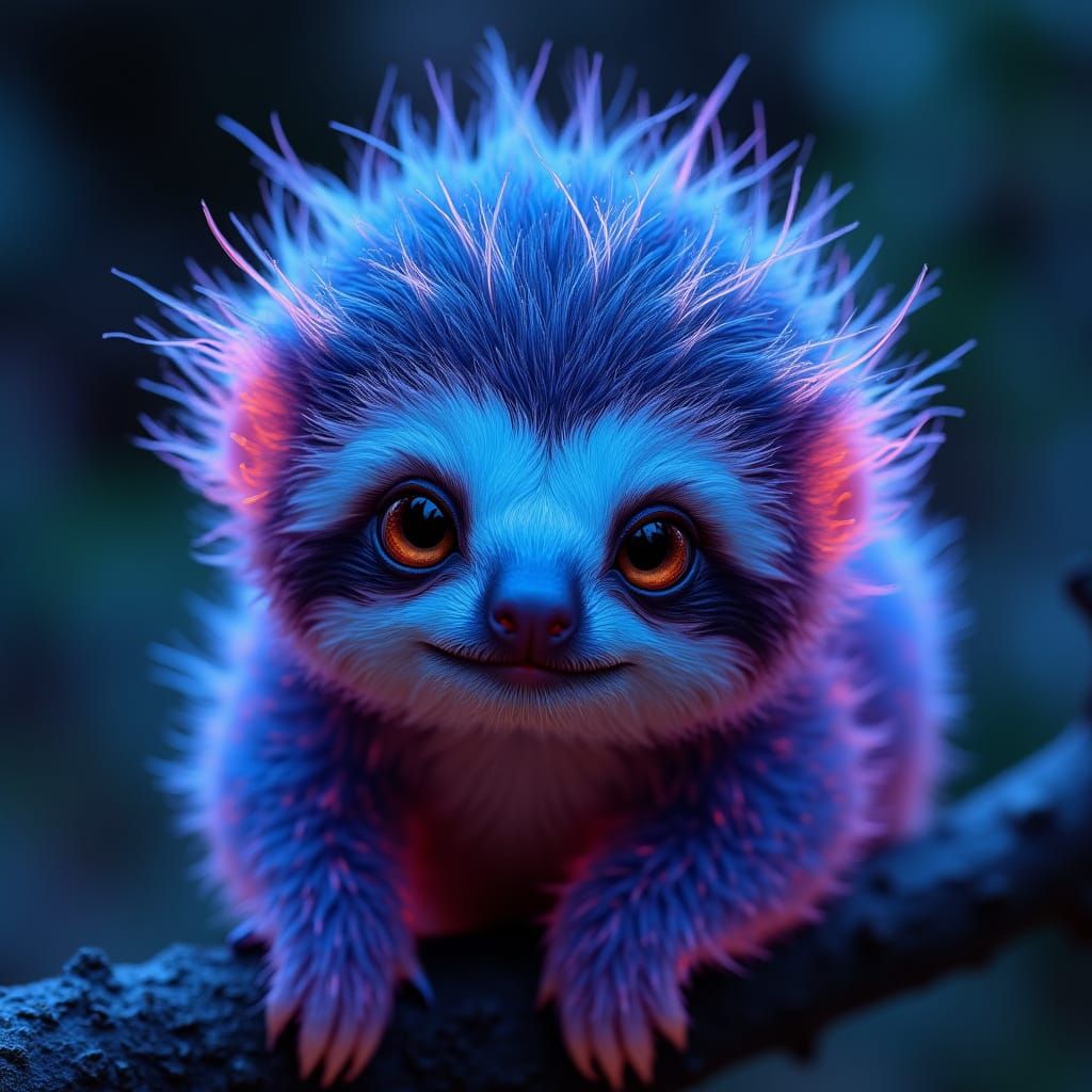 Surreal Chibi Sloth Portrait in Opal and Dichroic Swirls wit...