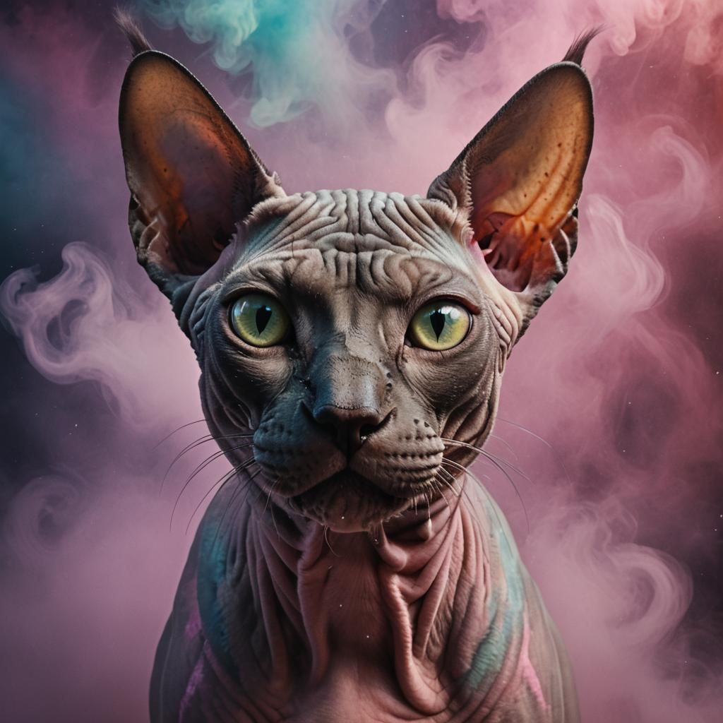 Surreal Sphynx Cat Portrait in Chiaroscuro Style