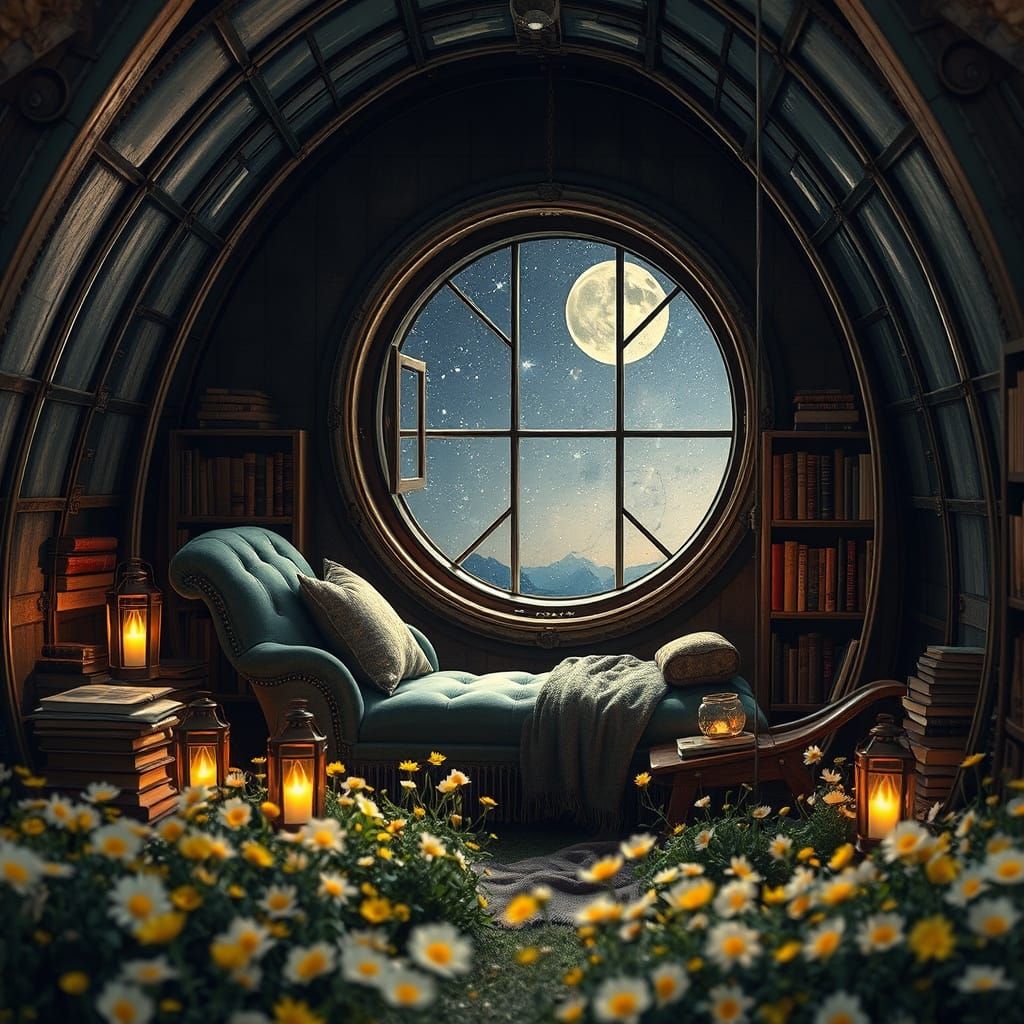 Airship Library in Field of Wildflowers