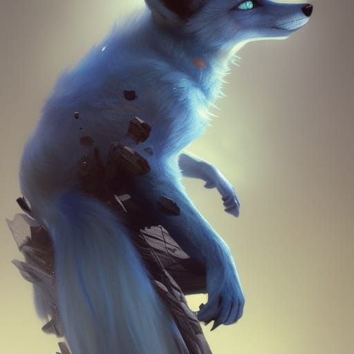 Blue Fox in Dark Fantasy Style, Detailed 8K