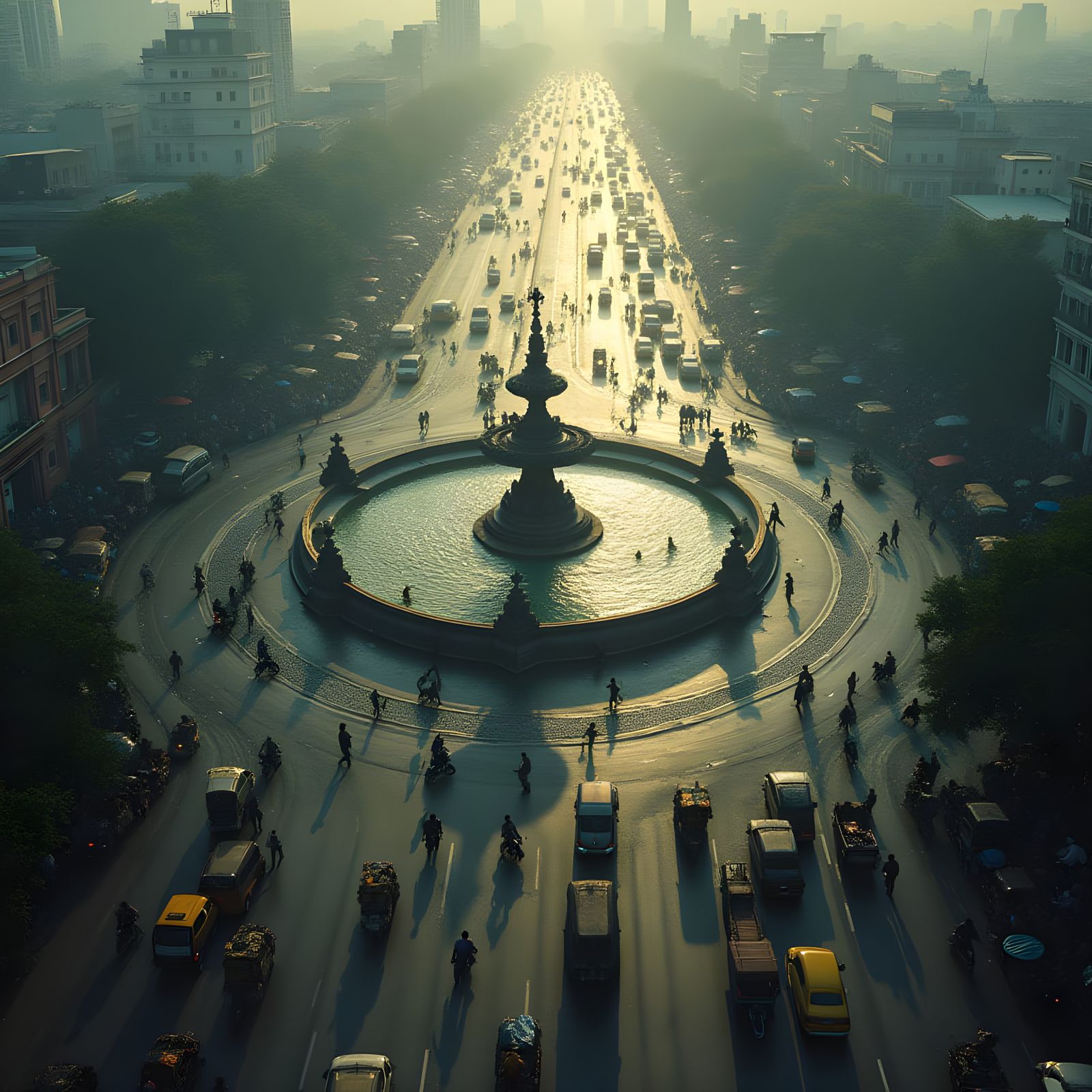 Cinematic Chaos: Aerial View of Urban Mayhem