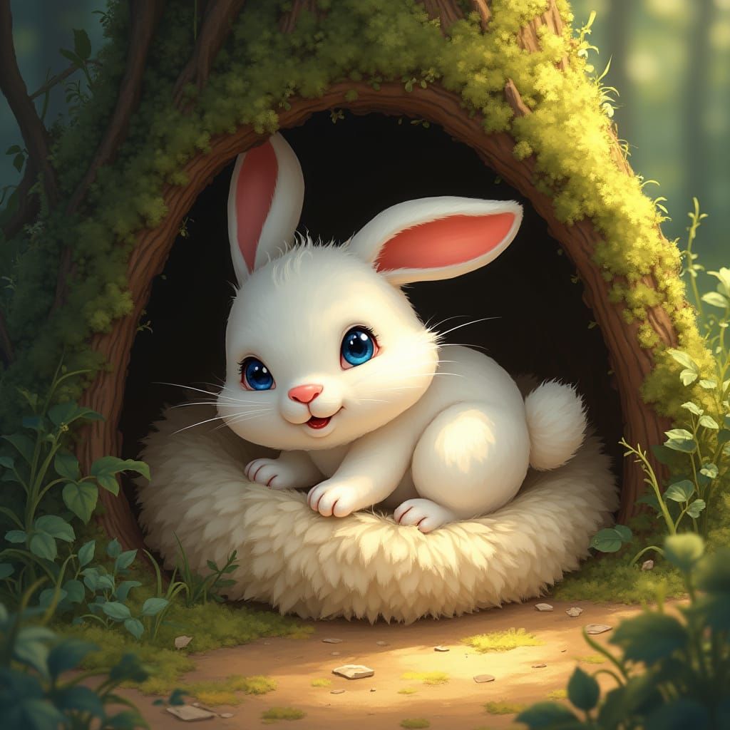 Surreal Rabbit Burrow Scene in Whimsical Pixar Style