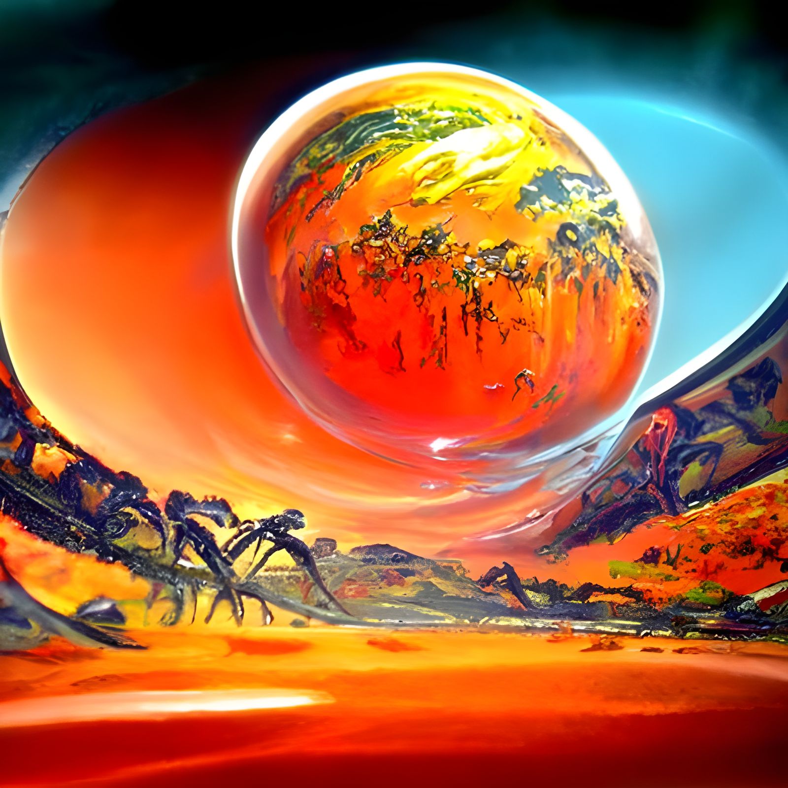 Exotic Alien Planet in Oil Painting Style