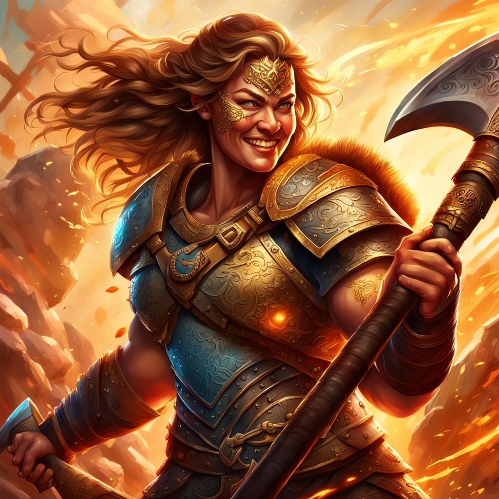 Powerful Anime Warrior Woman with Battle-Axe