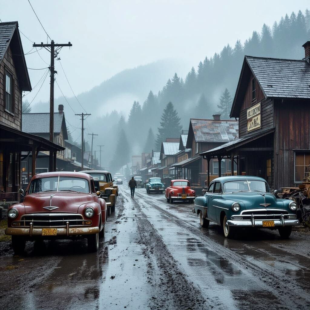 1983 Pacific Northwest Logging Town in Photorealistic Style