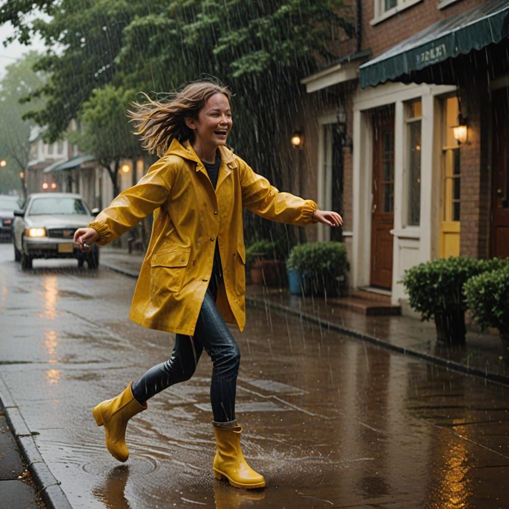 Joyful Girl Dancing in the Rain