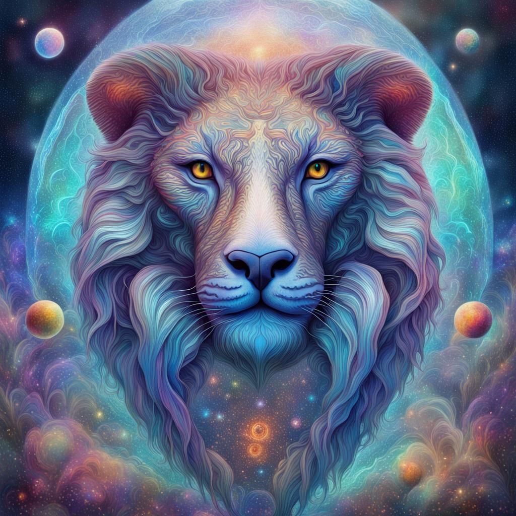 Holographic Glass Lion in Cosmic Astral Style