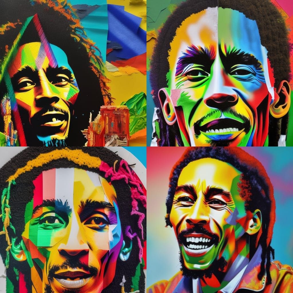 Bob Marley Torn Paper Collage in Van Gogh Style