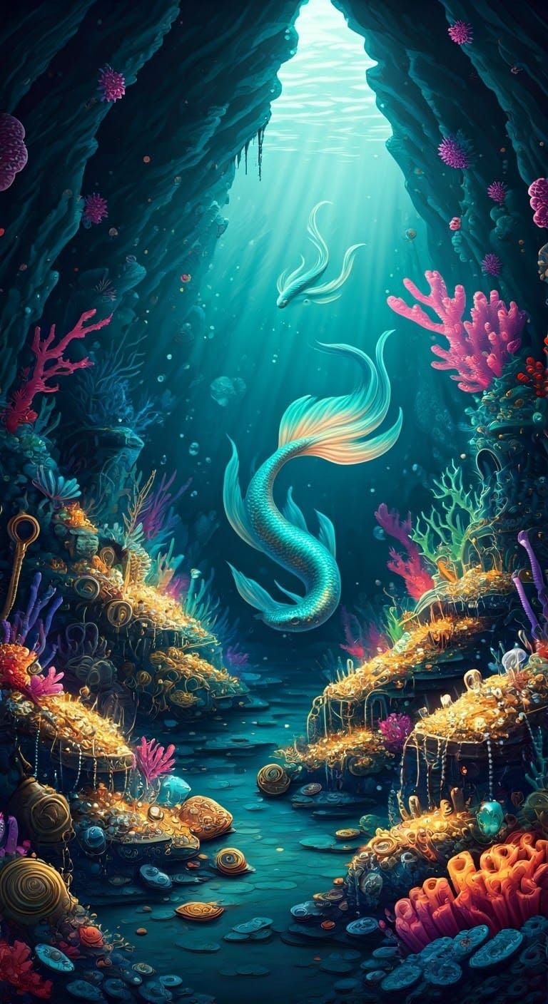 Ethereal Sirens Dance Amidst Glittering Underwater Treasures