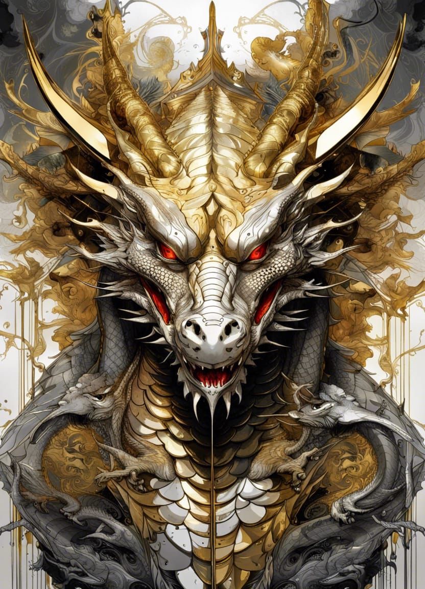 Surreal Gold and Silver Dragon AI Artwork