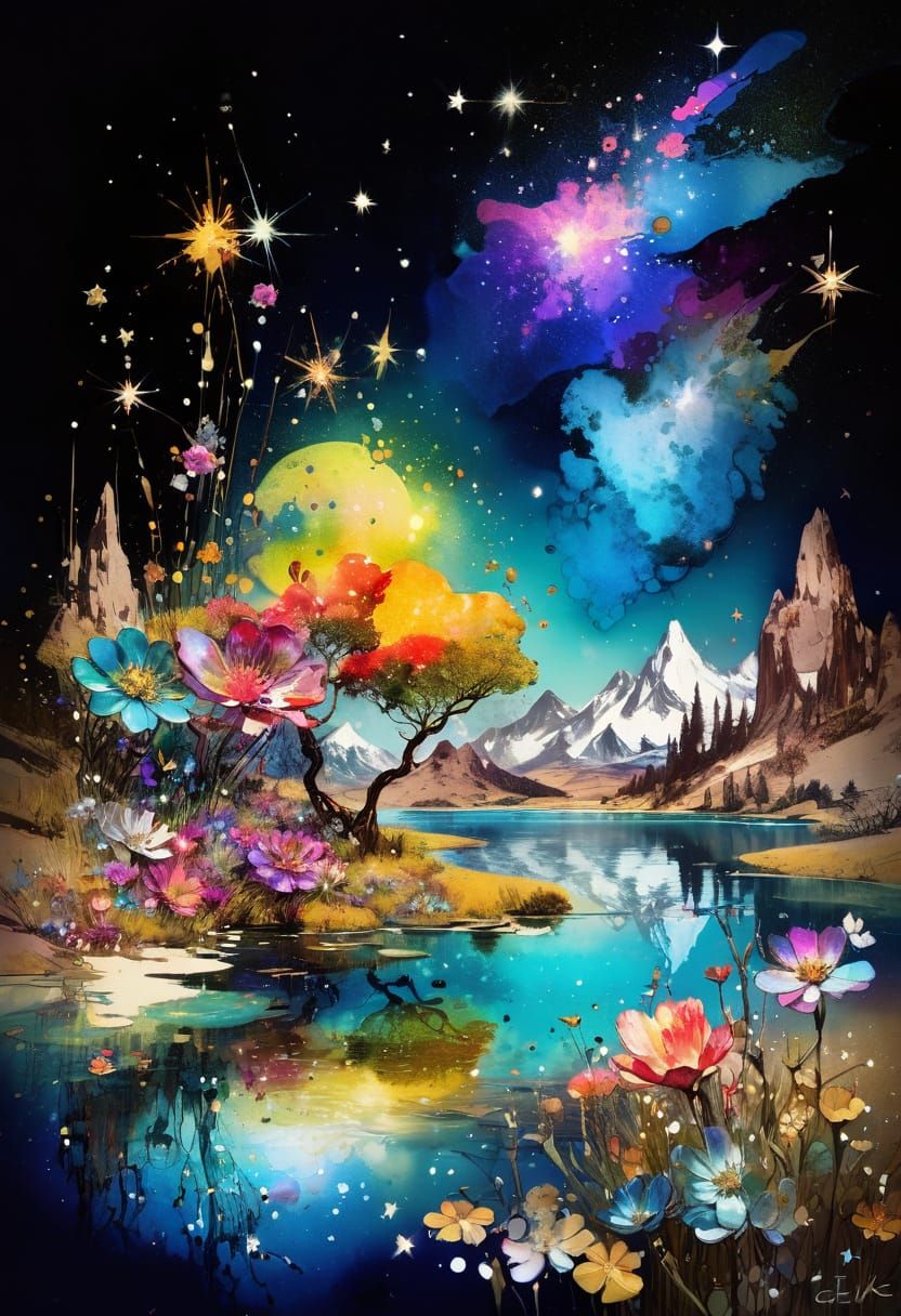 Surreal Fantasy Landscape in Shimmering Colors