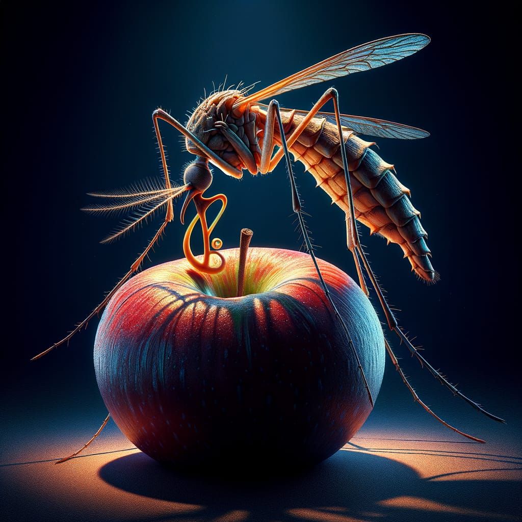 a killer mosquito eats apple