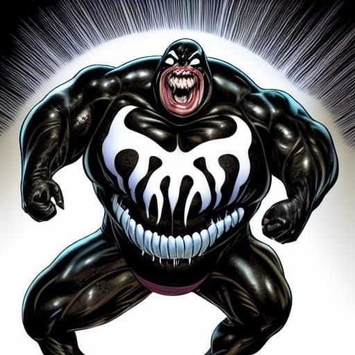 Obese Venom Caricature in Comic Book Art Style