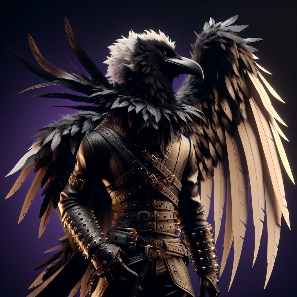 Winged Raven Ranger in Dark Fantasy Style