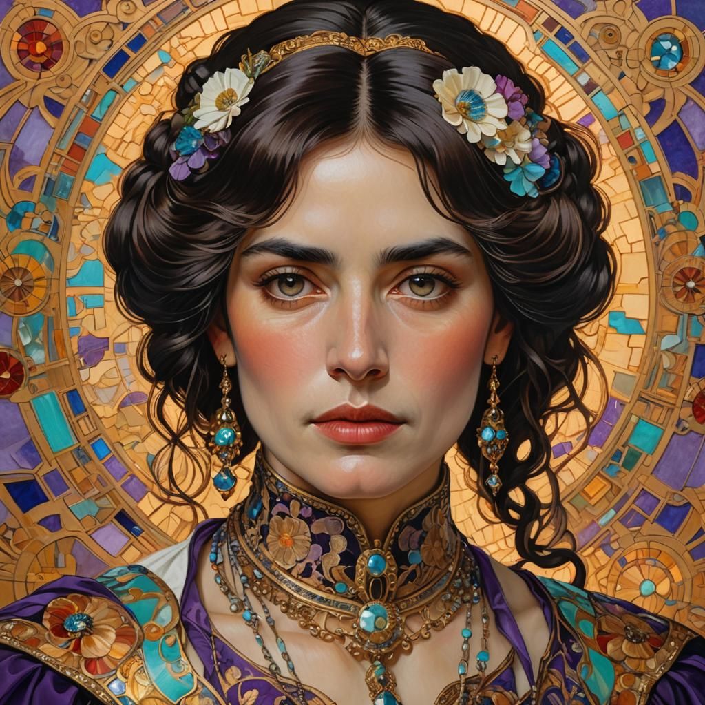 19th Century Chilean Noblewoman Portrait in Art Nouveau Styl...