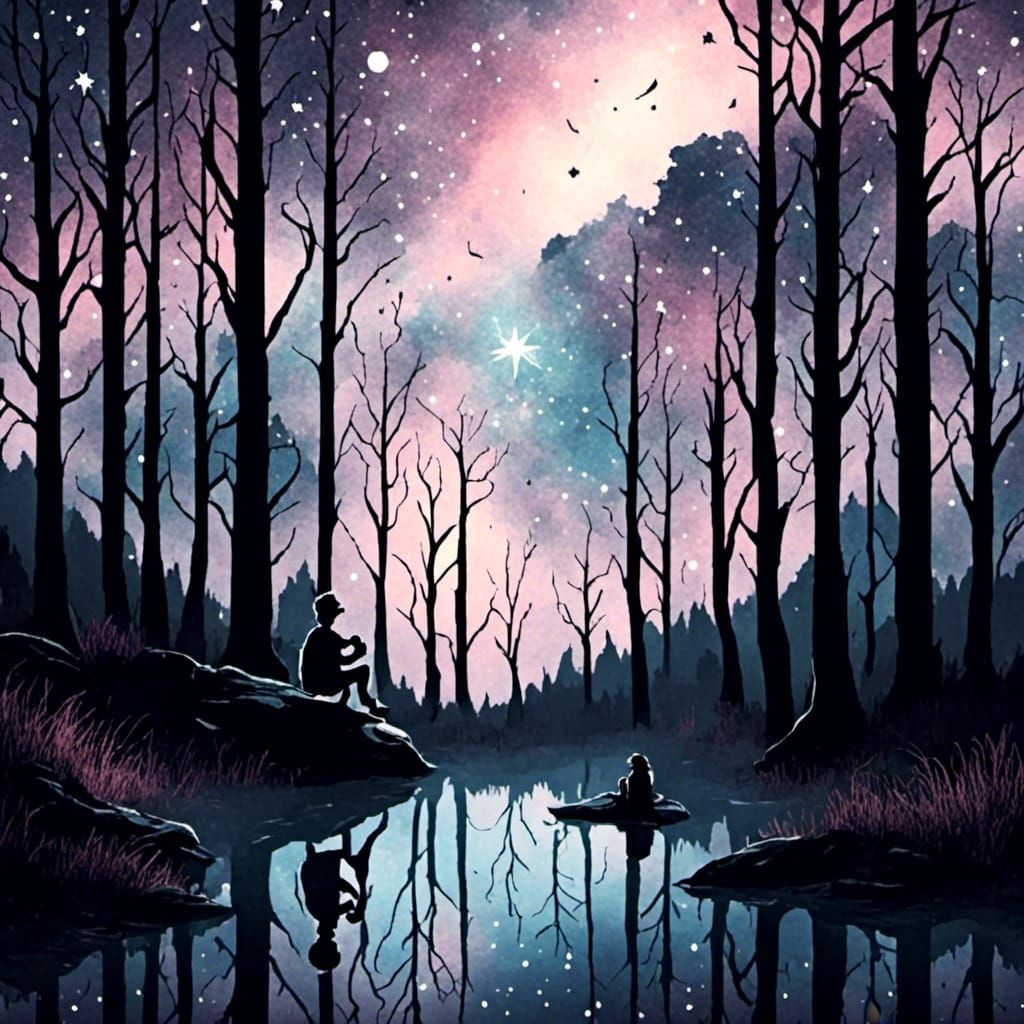 Person Stargazing in Digital Collage Art