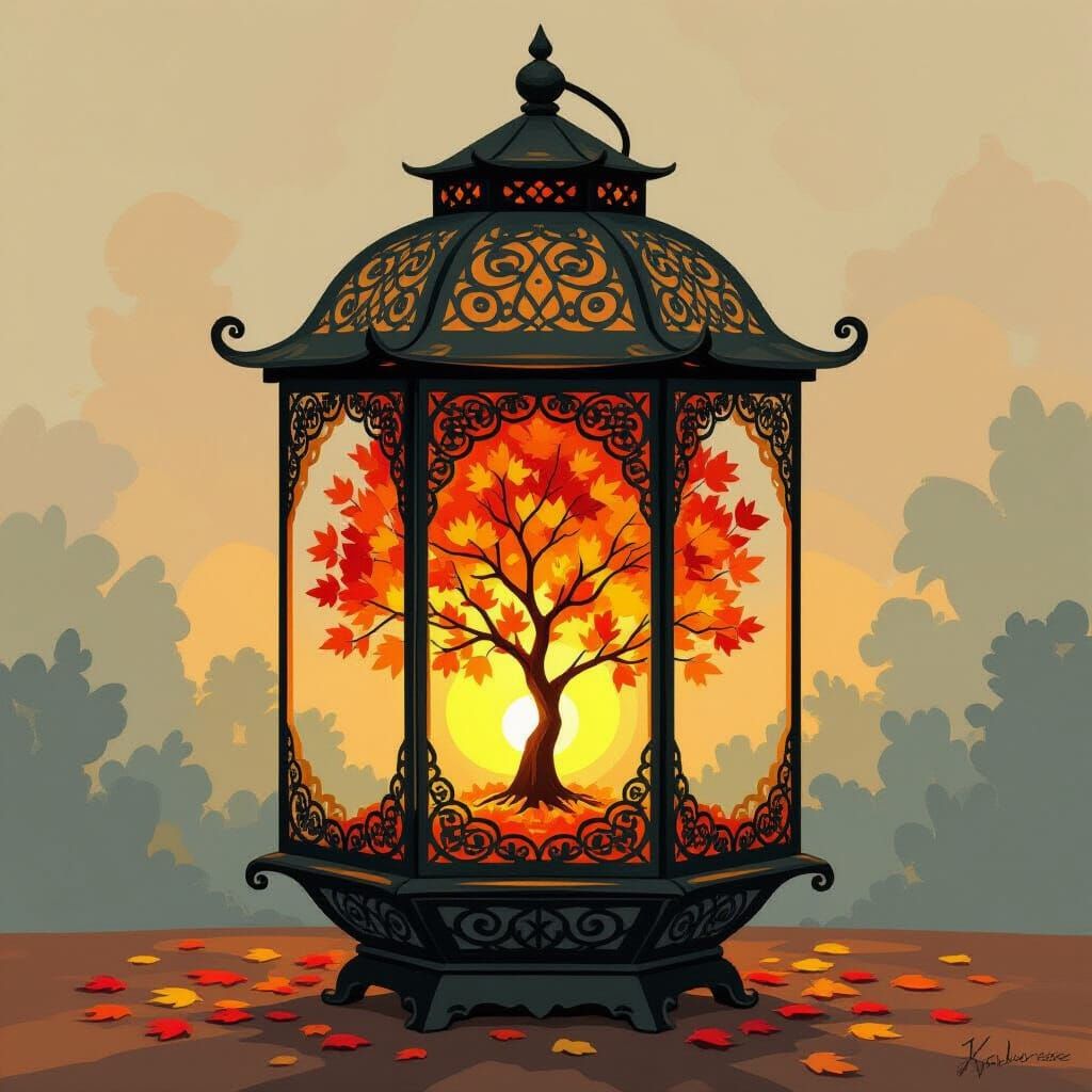 Autumn Tree Inside Intricate Lantern, Kandinsky Style