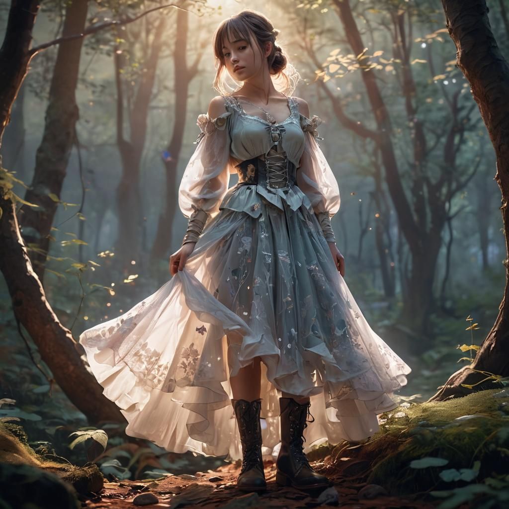 Anime Woman in Mystical Forest: 3D Art