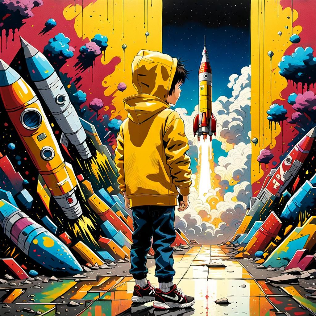 Child Gazing at Rocket in Katsuhiro Otomo Style