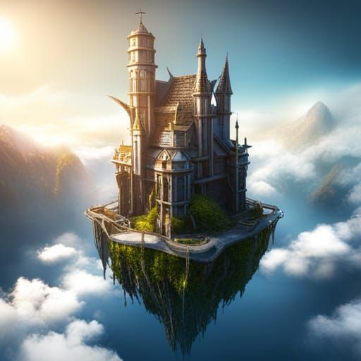 Fantasy City Floating on Clouds: Detailed Matte Painting