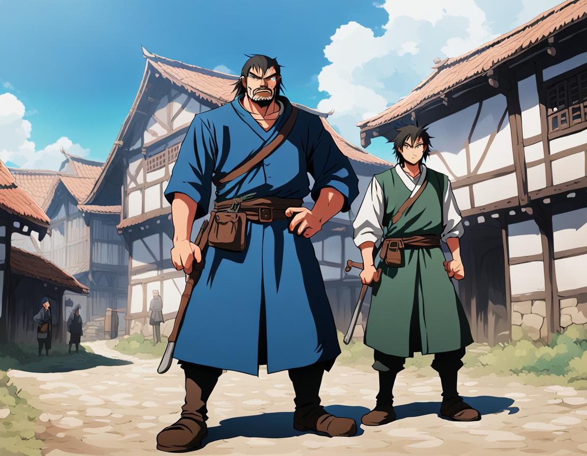 Angry Farmers in Medieval Town, Digital Art